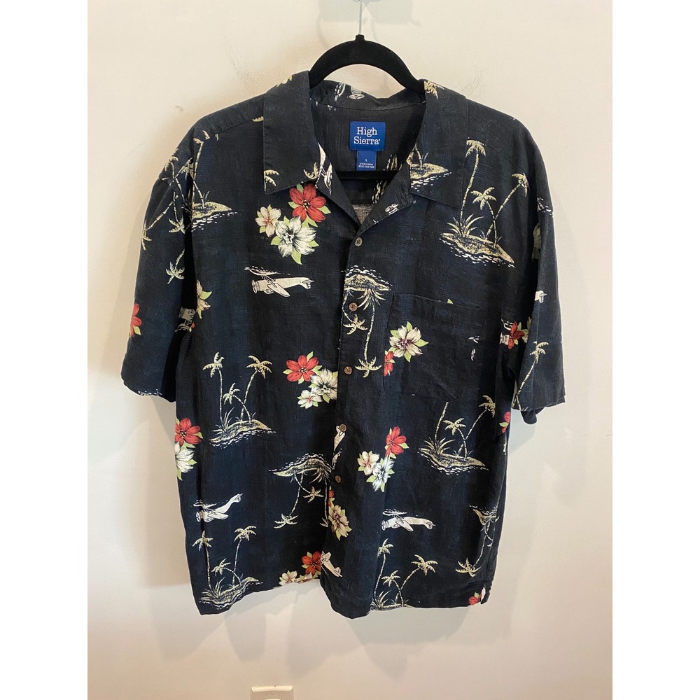 Men's Linen Blend Tropical Hawaiian Button‎ Up Shirt Resort Wear Vacation